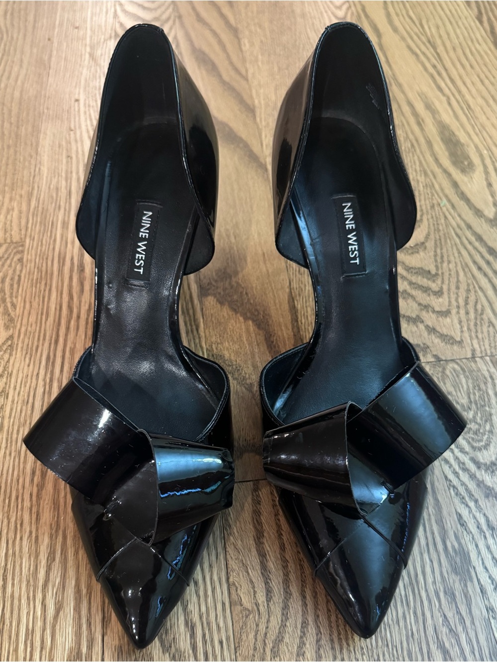 Nine West Black Patent Pointed D'Orsay Heels with Bow Accent